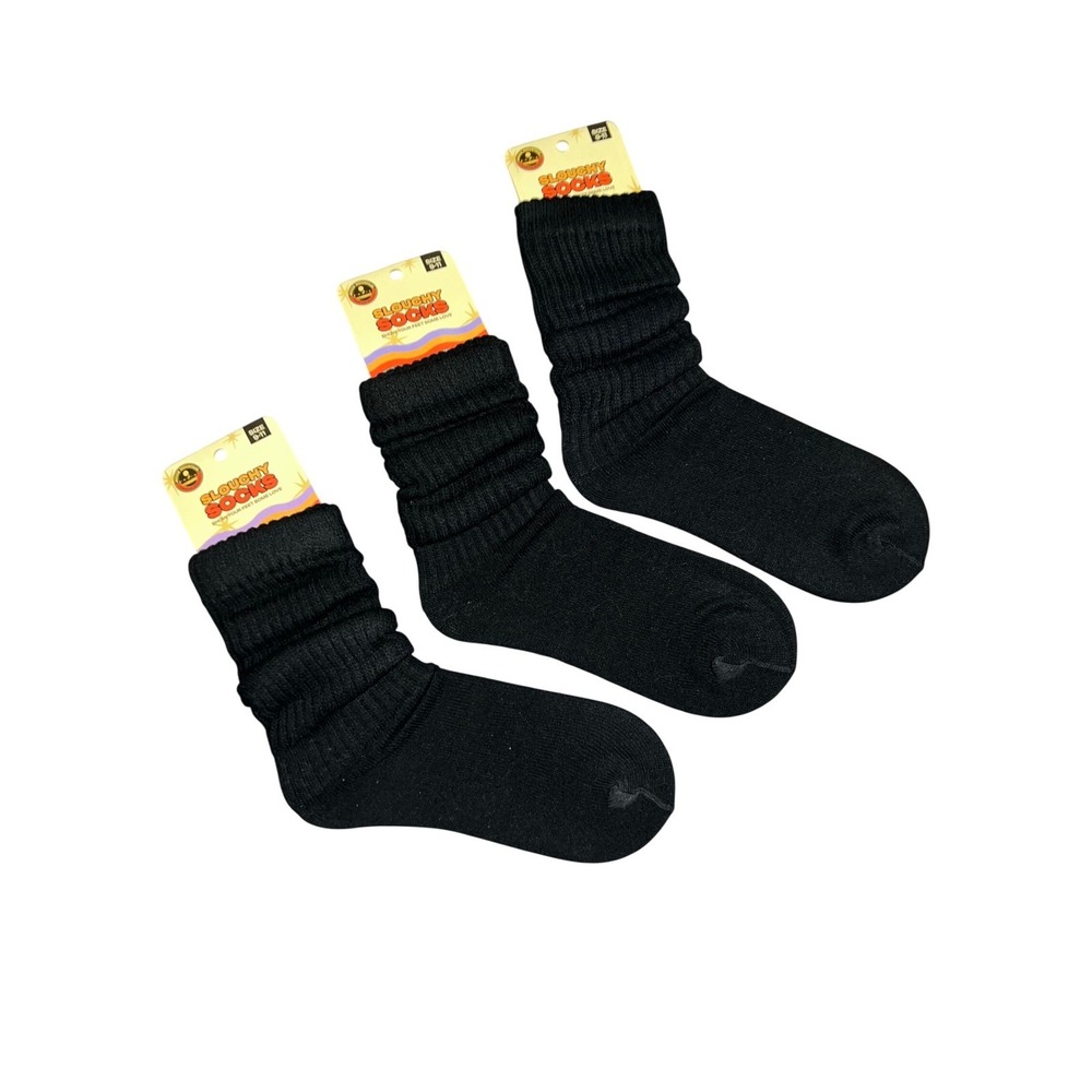New Slouchy Socks Black Ribbed Crew Socks 3 Pairs Size 9-11 Cotton Blend